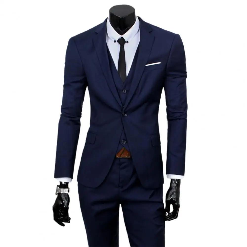 Costume d'affaires 3 pièces pour hommes, coupe cintrée, fermeture éclair, couleur unie, costume form