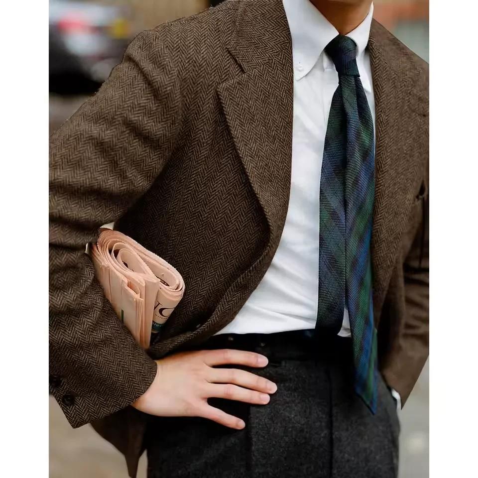 Veste de costume à chevrons pour hommes, simple boutonnage, coupe cintrée, Blazer d'affaires confort
