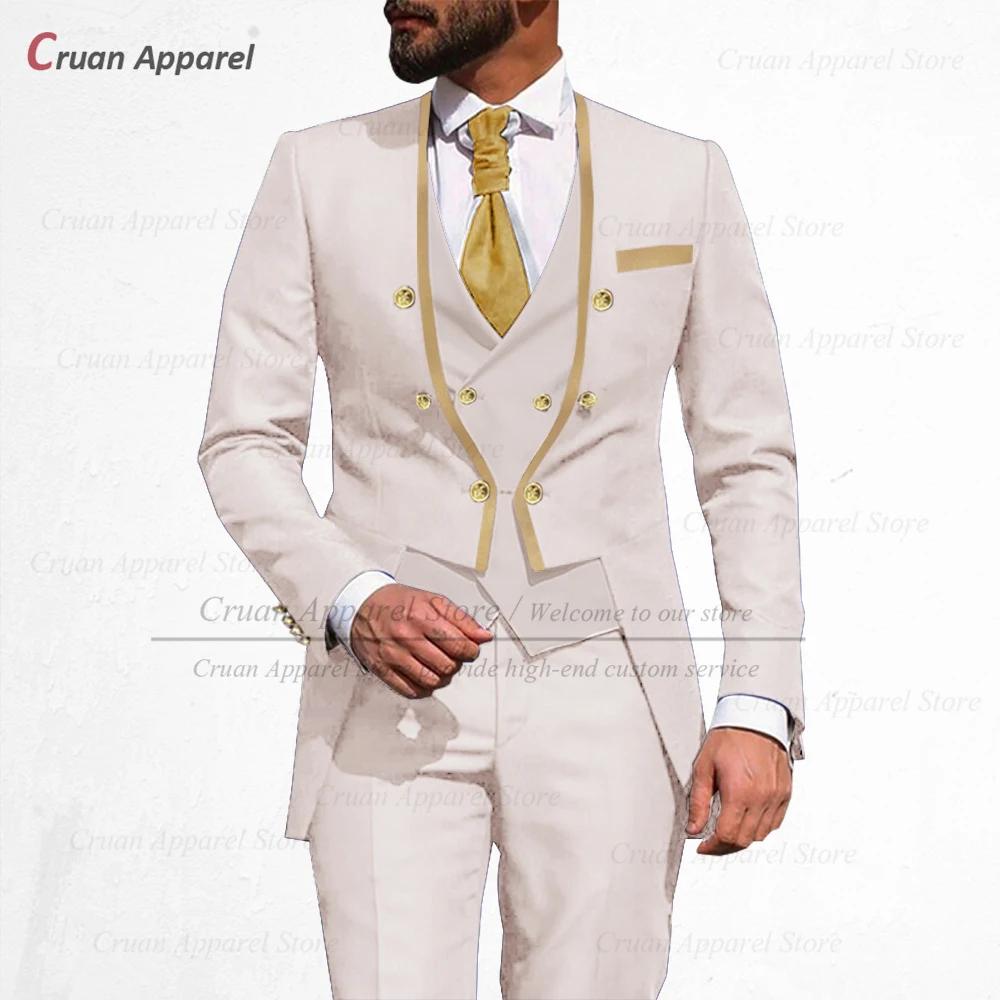 Costumes Slim Fit pour hommes, smokings de marié de mariage, col montant personnalisé, veste et pant