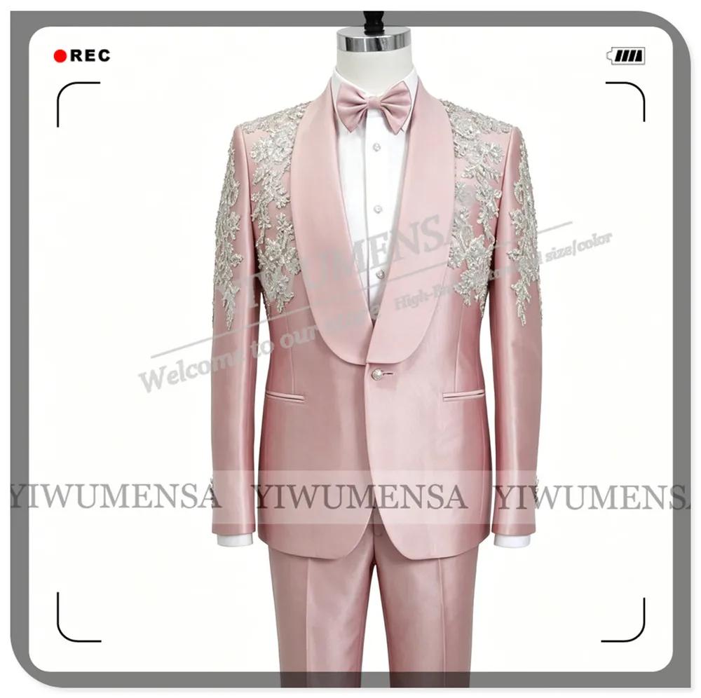 Costumes de mariage exclusifs pour homme, blazers ornés de pierres et d'appliques, ensembles personn