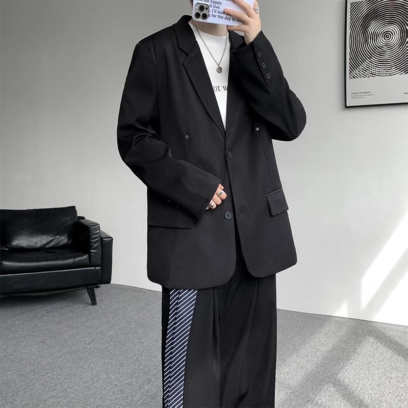 Ensemble de costume décontracté pour hommes, terno masculino de luxo, coupe ample, 2 pièces, épaulet