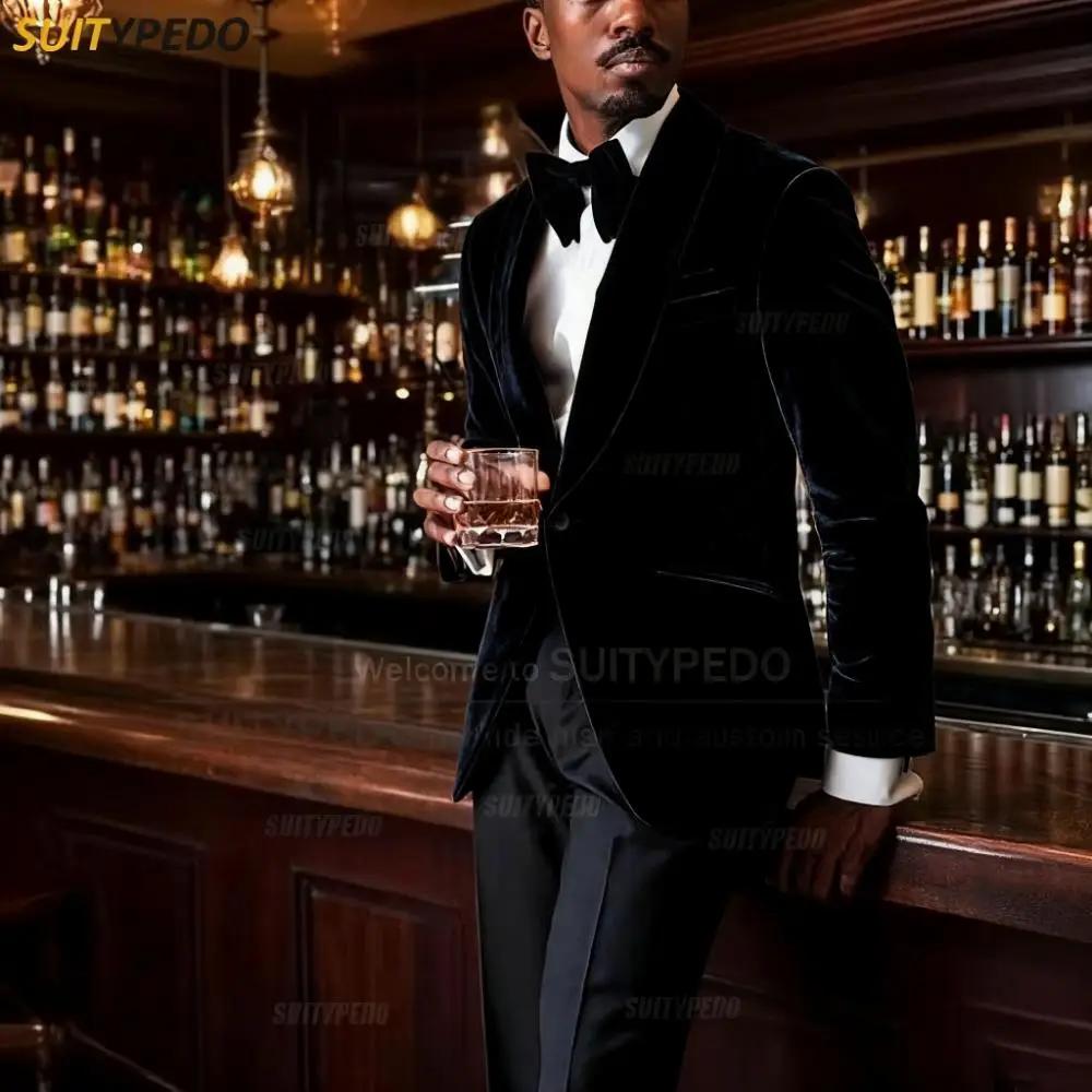 Blazer de costume en velours Vintage pour Hommes, élégant sur mesure, Costumes à une poitrine, veste