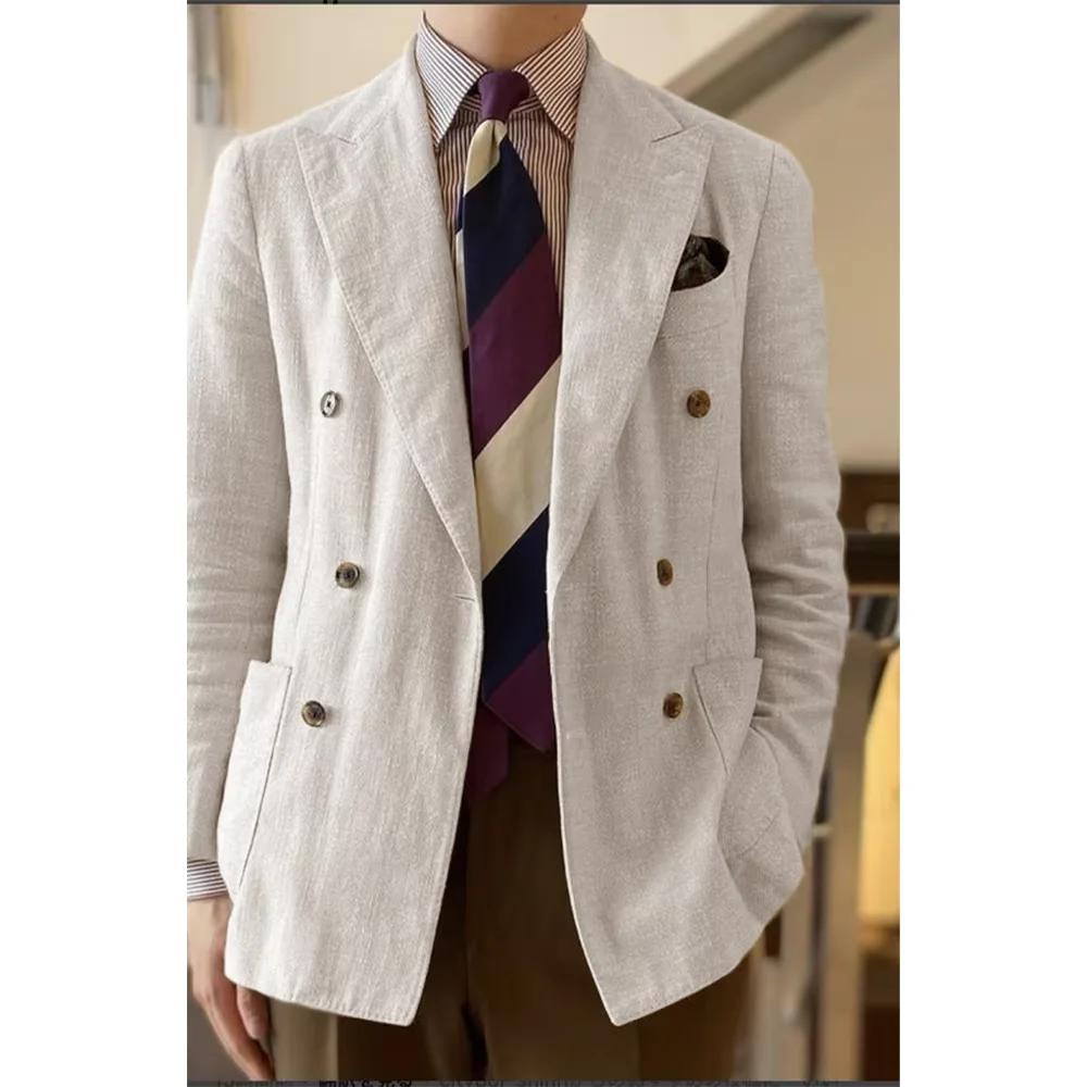 Blazer en lin élégant pour homme, croisé, à revers pointus, respirant, léger, veste décontractée et 