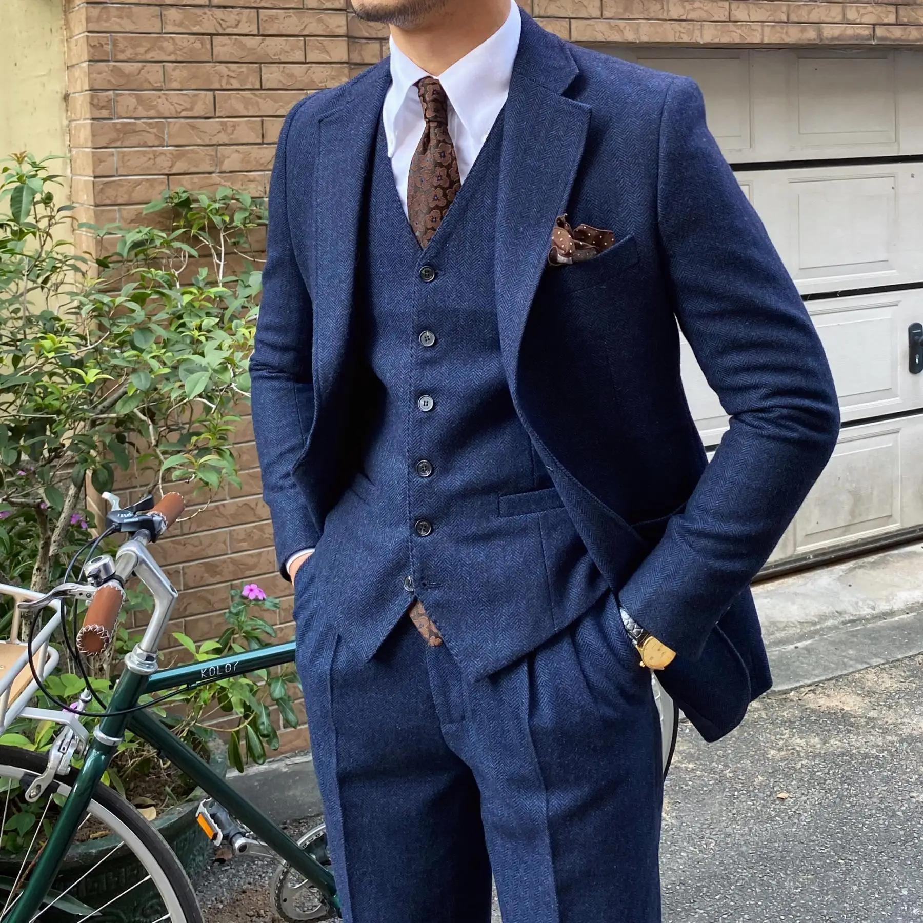 Nouveau costume rétro à chevrons pour hommes, coupe cintrée, costume 3 pièces pour hommes, simple bo