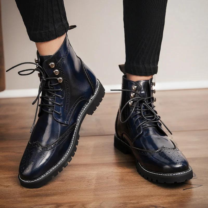 Bottes d'affaires sculptées à lacets pour hommes, Brogue haut