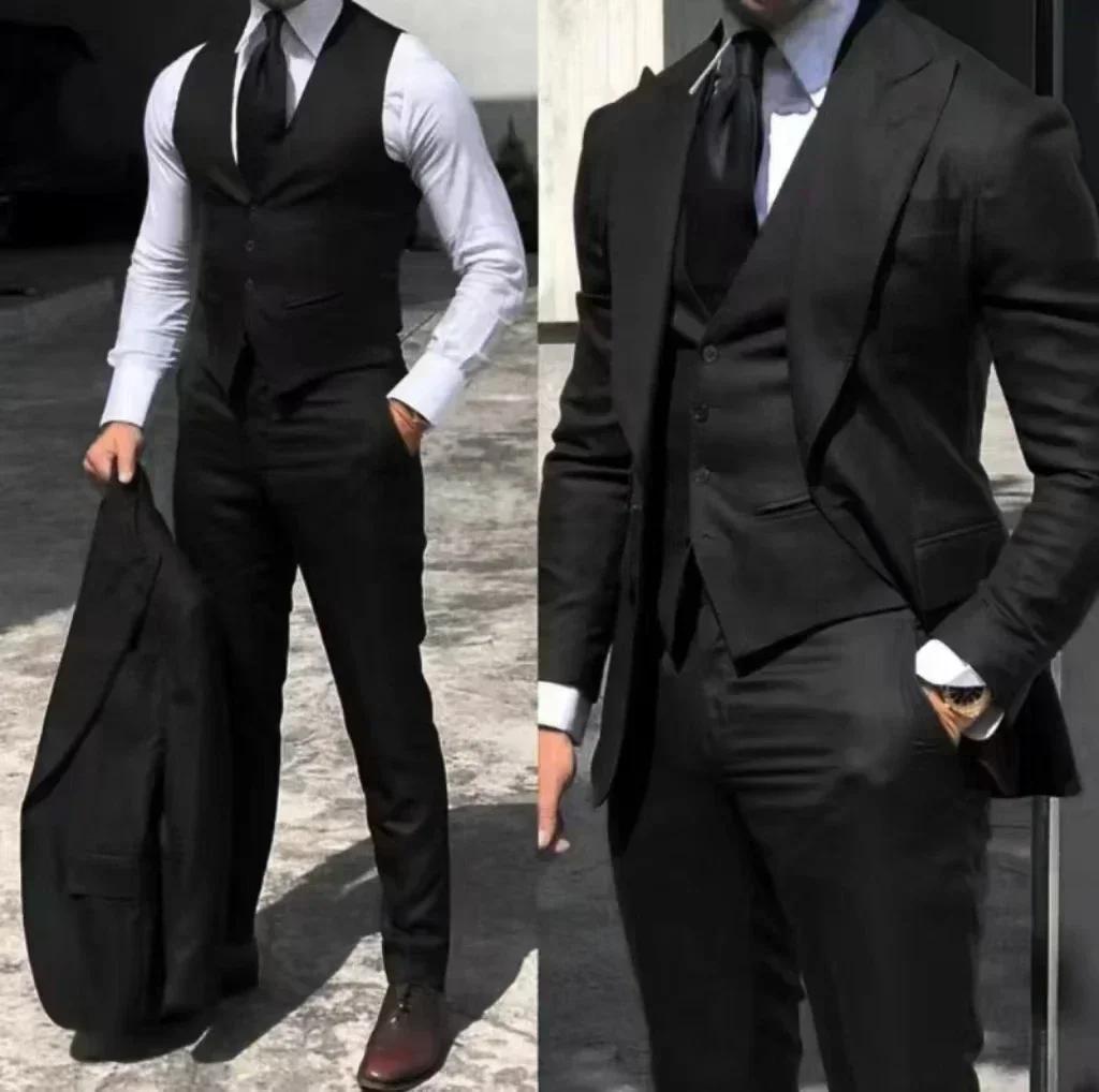 Costumes de smoking 3 pièces pour hommes, coupe cintrée, pour mariage, revers à pointe, Blazer, pant