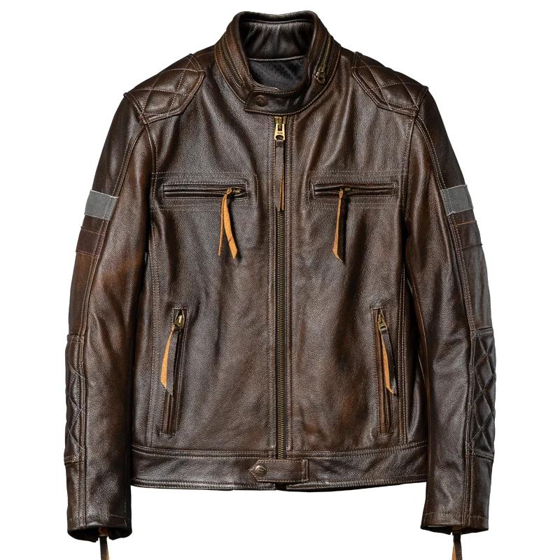 Veste d'automne en cuir marron foncé pour hommes, Style Vintage, grande taille 6XL, véritable cuir d