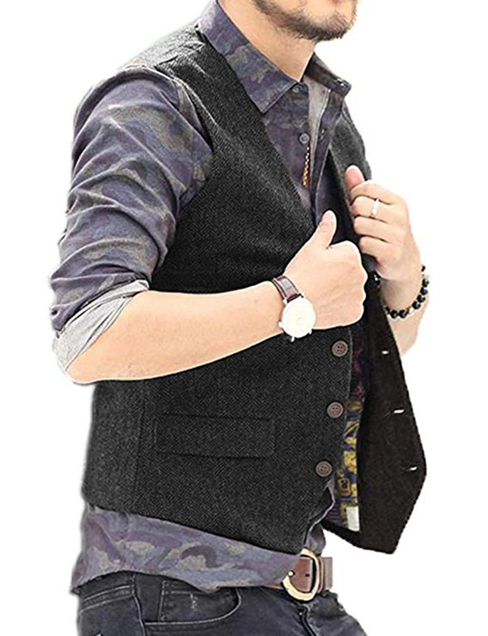 Gilet de costume homme col en V élégant à col en V chevrons pour smoking et mariages