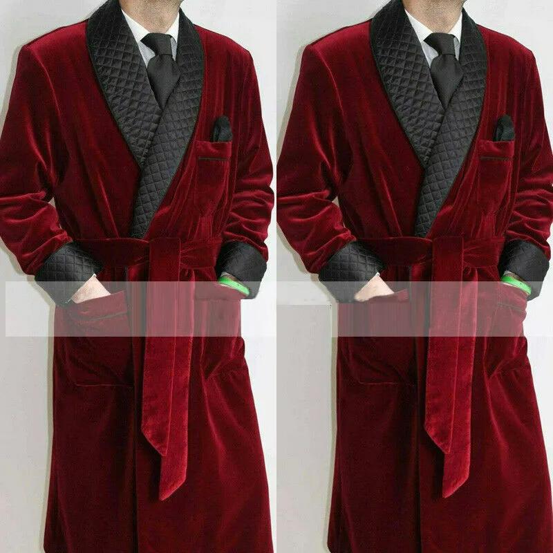 Veste Longue en Velours Noir/Bordeaux pour Homme