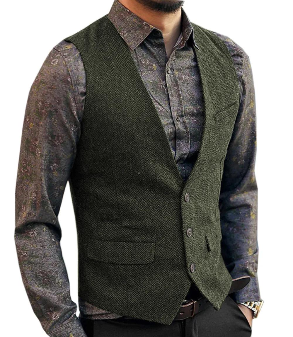 Gilet de costume homme col en V élégant à col en V chevrons pour smoking et mariages
