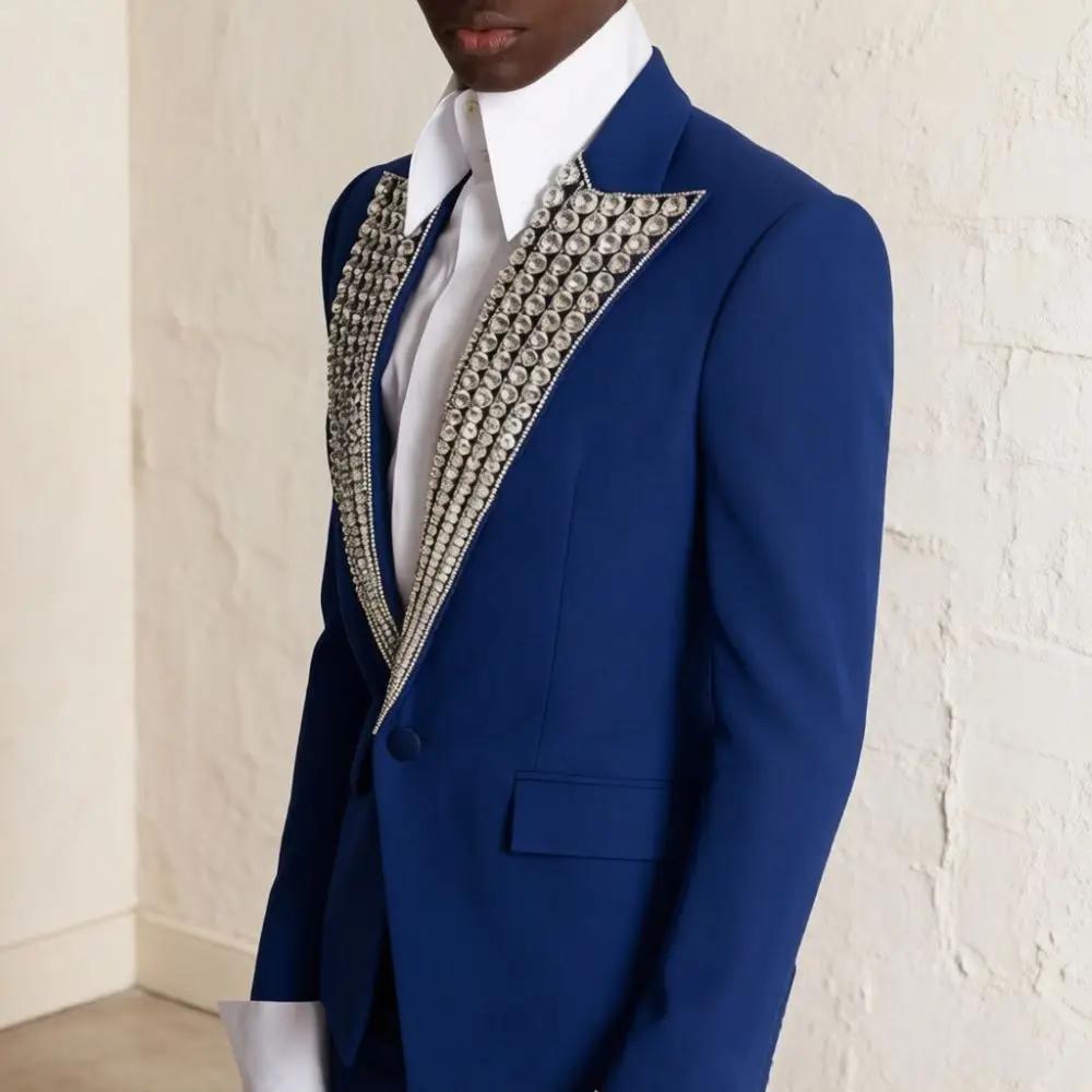 Costumes de Luxe Perlés pour Hommes Coupe Slim 2 Pièces Sur Mesure pour Marié