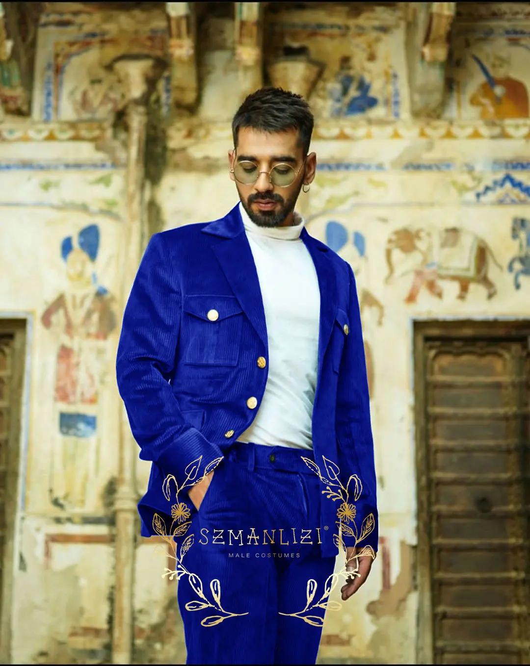 Costume Homme vert velours côtelé Vintage hommes costumes sur mesure 2 pièces ensemble mariage marié personnalisé smoking bal coupe ajustée veste pantalon