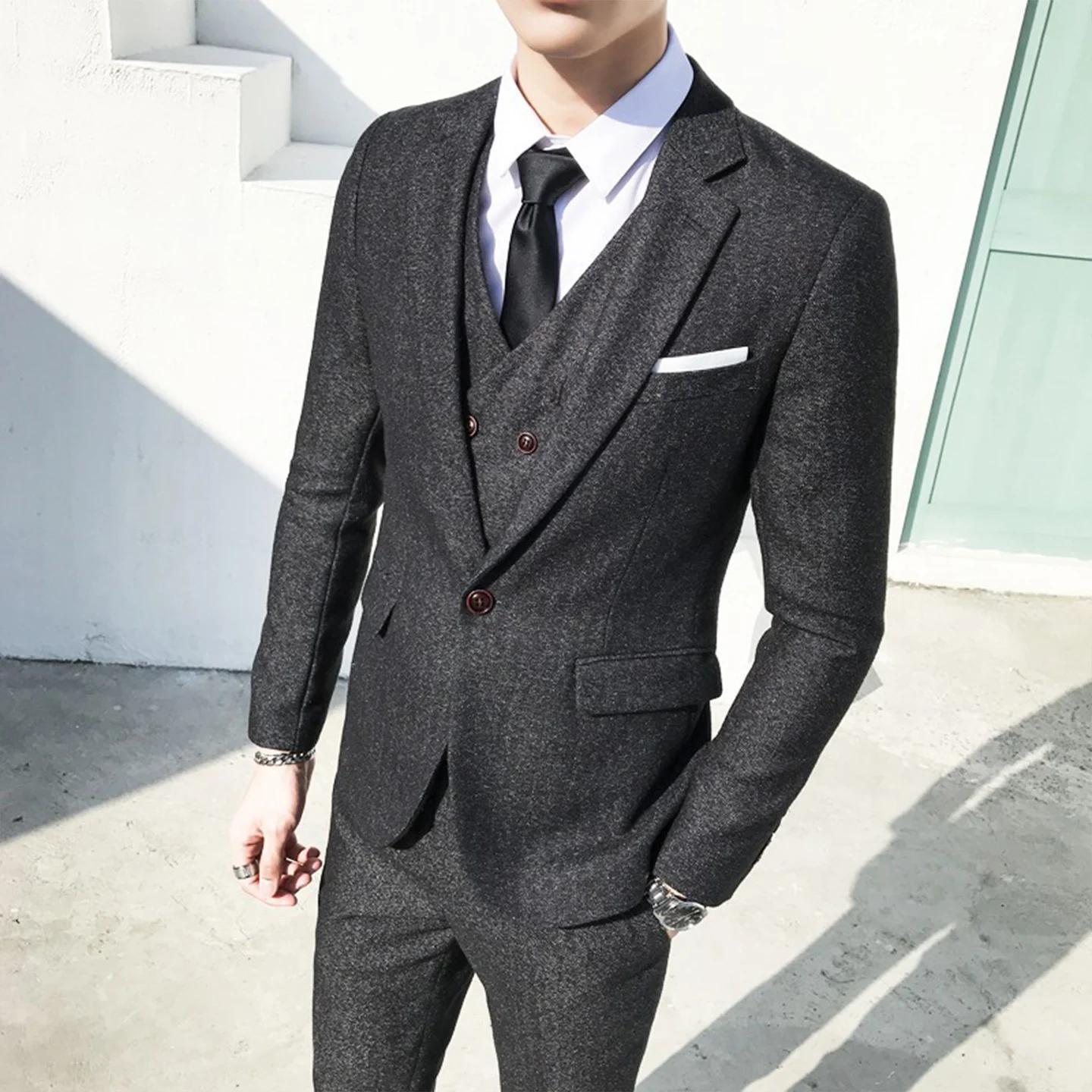 Costume homme costume d'affaires homme mariage marié trois pièces costume mariage rétro Style britannique formel Tweed
