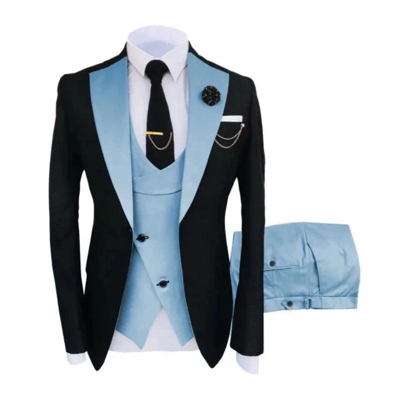 Costumes pour hommes 3 pièces sur mesure meilleur homme marié mariage smoking coupe ajustée Jacquard bicolore Blazer