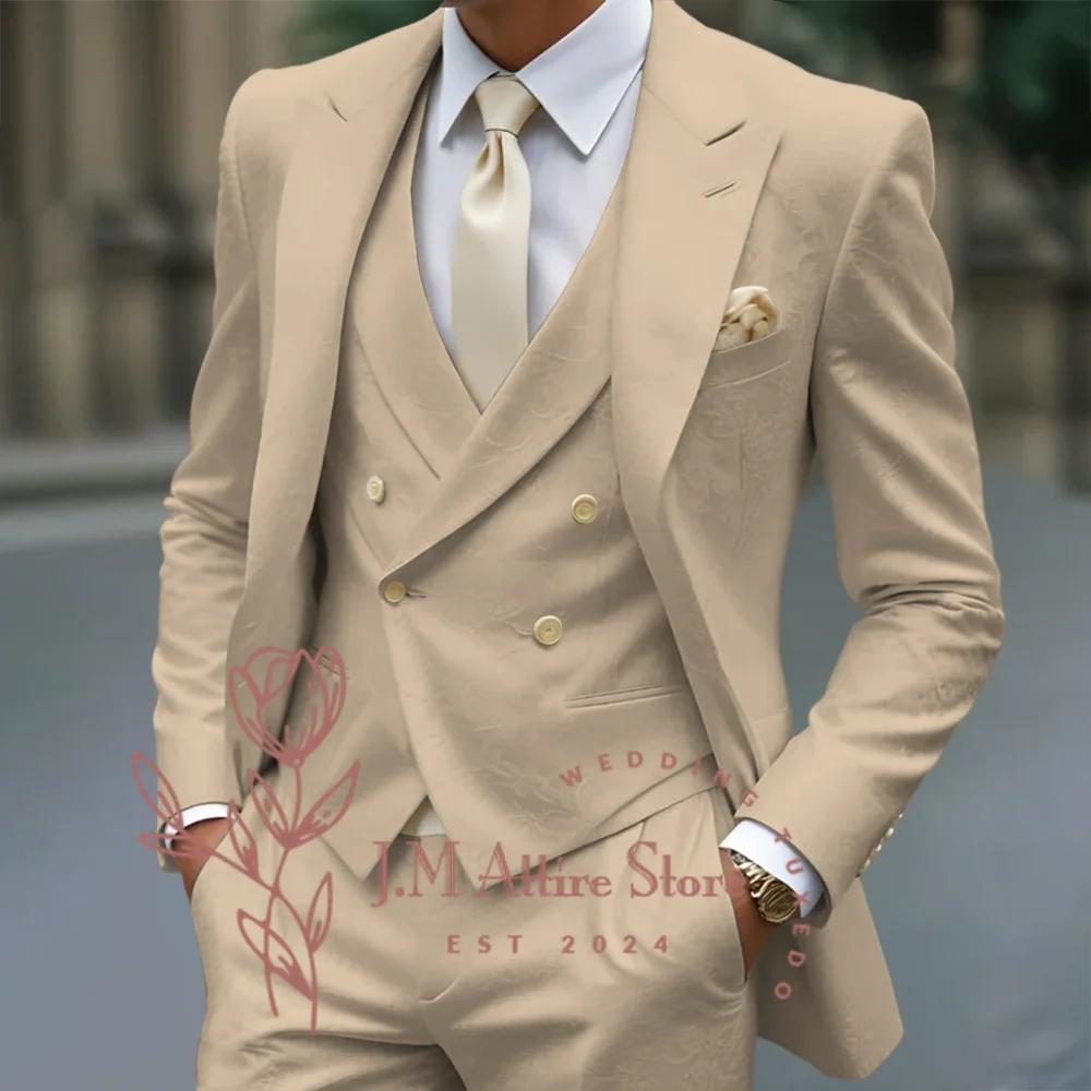 Costume 3 pièces en Jacquard blanc pour hommes