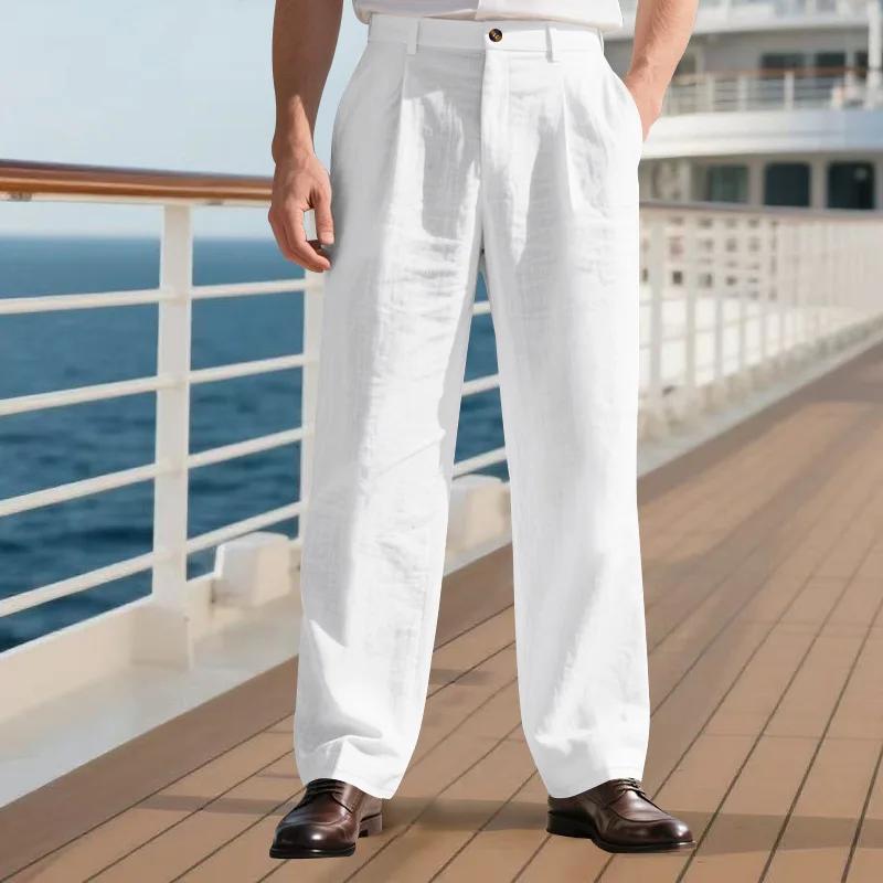 Pantalon de costume décontracté en lin uni pour hommes