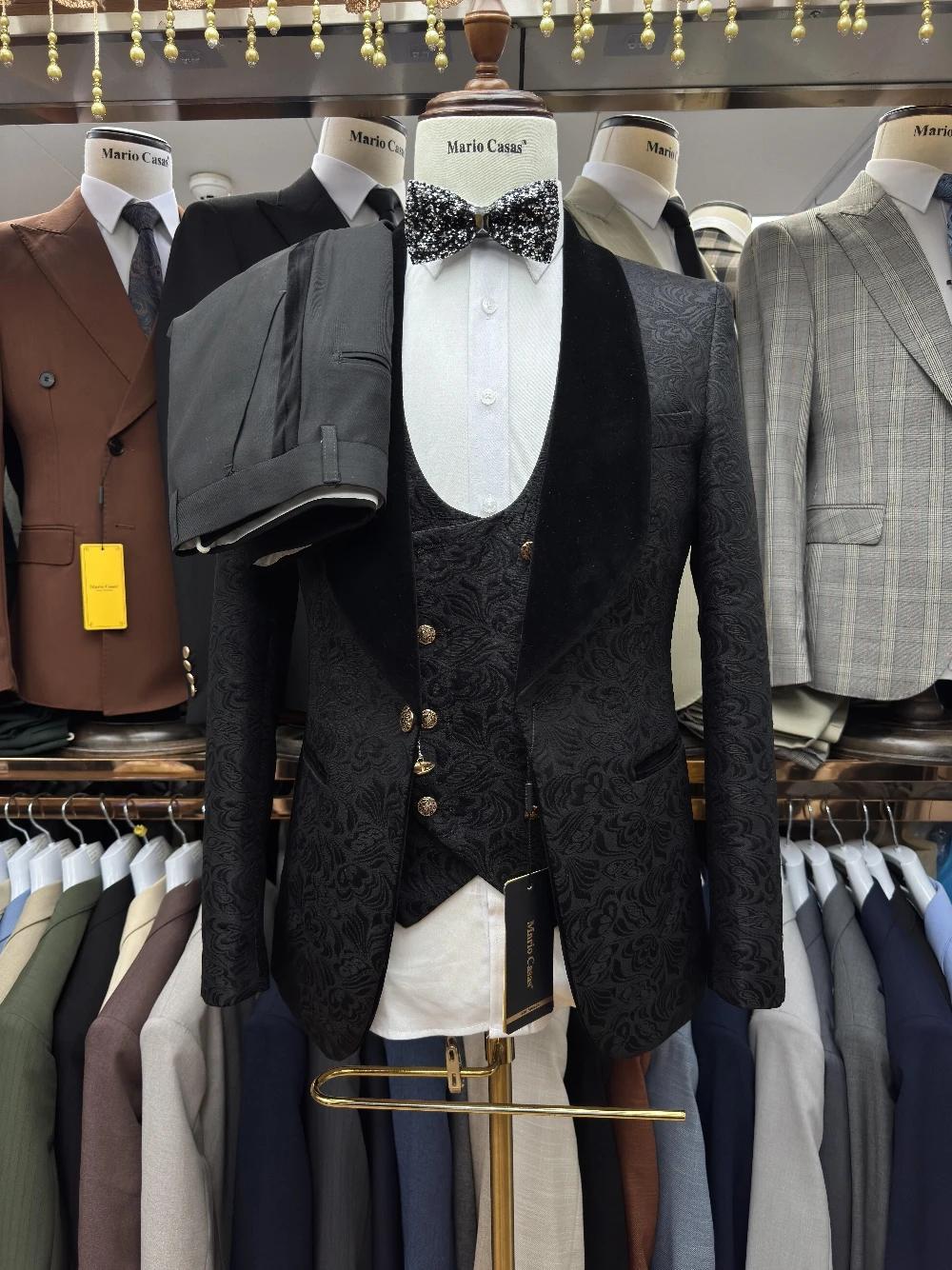 Ensemble de costume entièrement jacquard noir