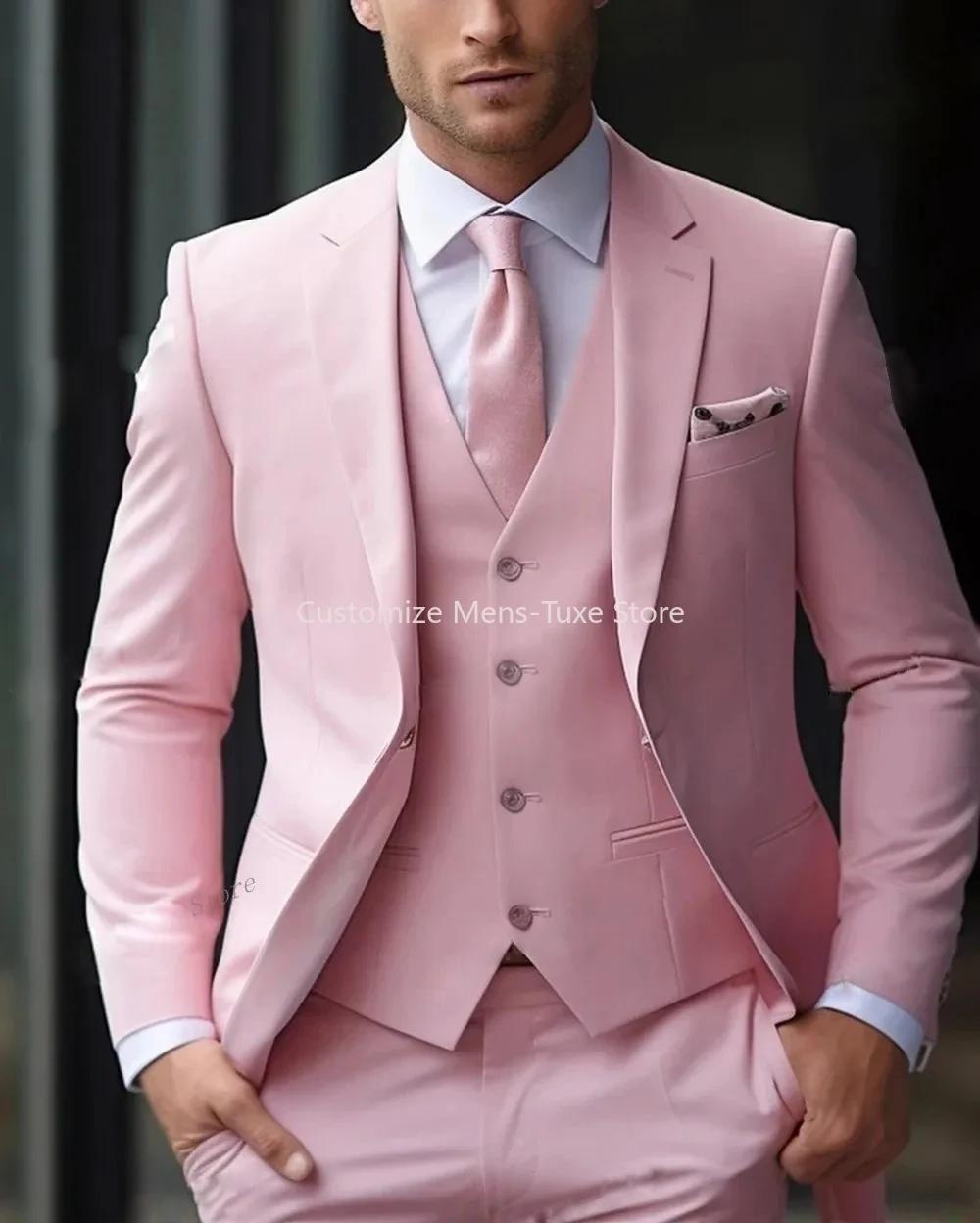 Nouveau costume Beige hommes d'affaires Tuxedos formel 3 pièces ensemble veste gilet pantalon simple boutonnage marié Groomsman bal de mariage