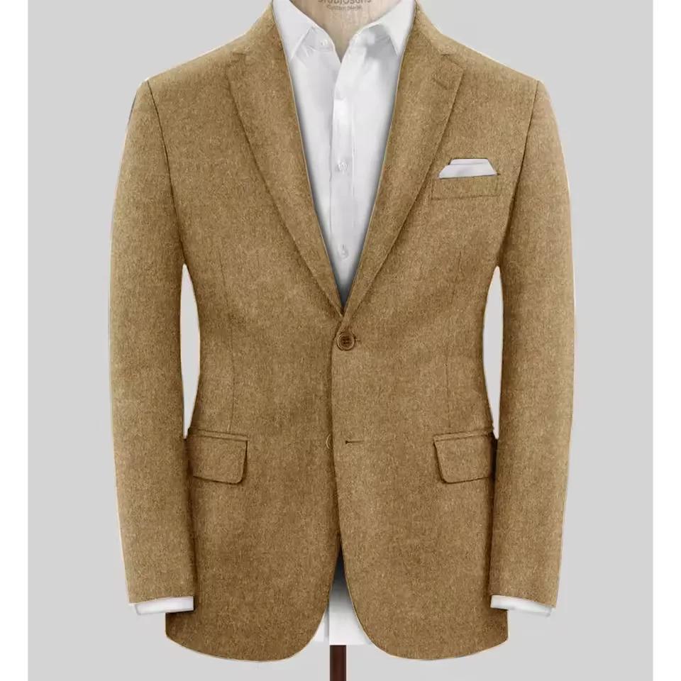 Blazer en laine pour hommes, simple boutonnage, coupe cintrée, veste de costume élégante, décontractée, élégante, confortable, manteau formel pour hommes, extérieur en Tweed