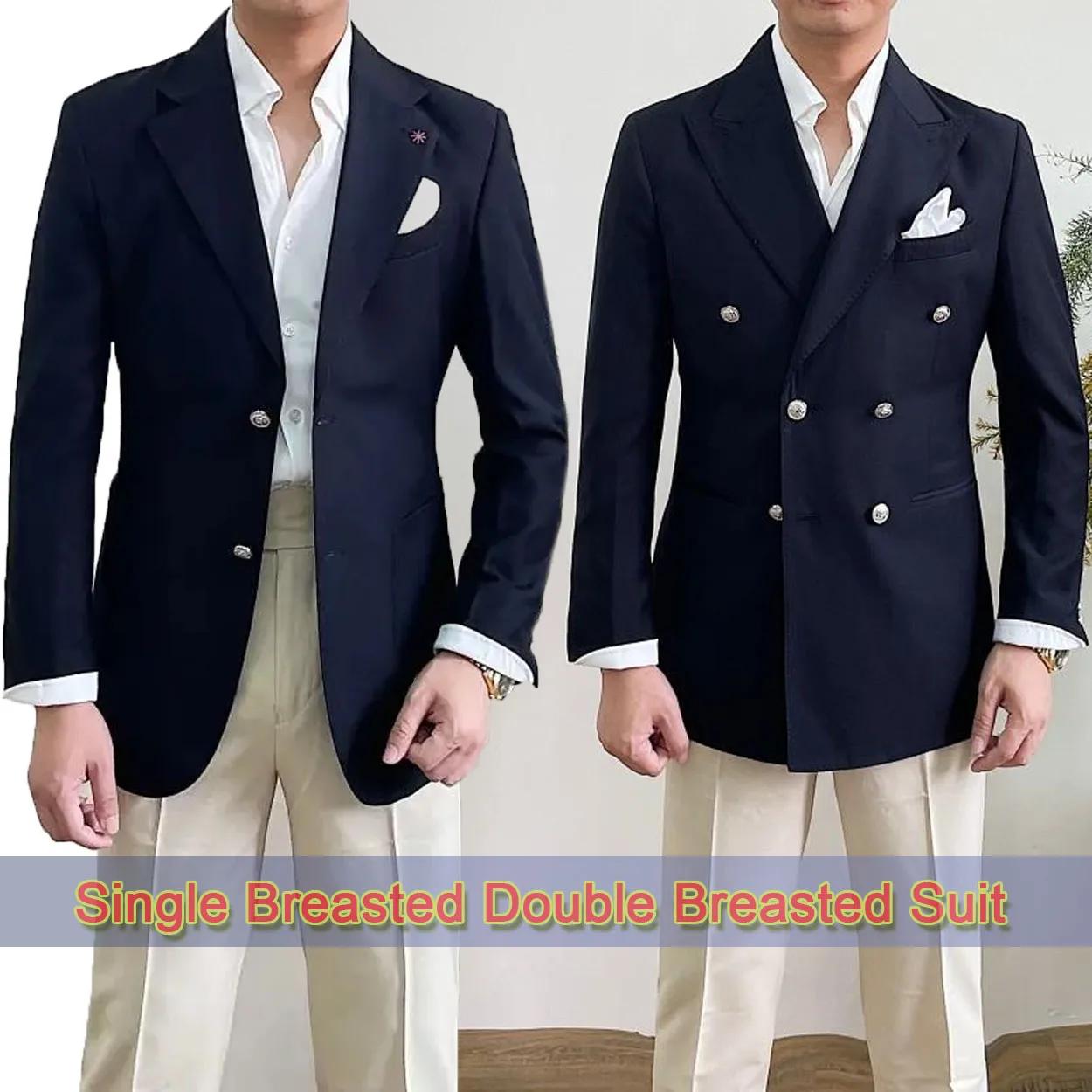 Blazer croisé pour homme à revers pointus et boutons dorés