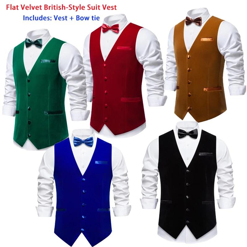 Gilet de costume en velours plat de style britannique haut de gamme bleu royal pour hommes
