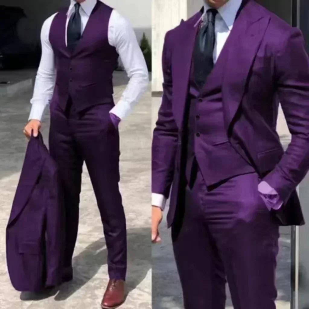 Costumes pour hommes 3 pièces coupe ajustée mariage pointe revers smoking garçons d'honneur Blazer pantalon gilet