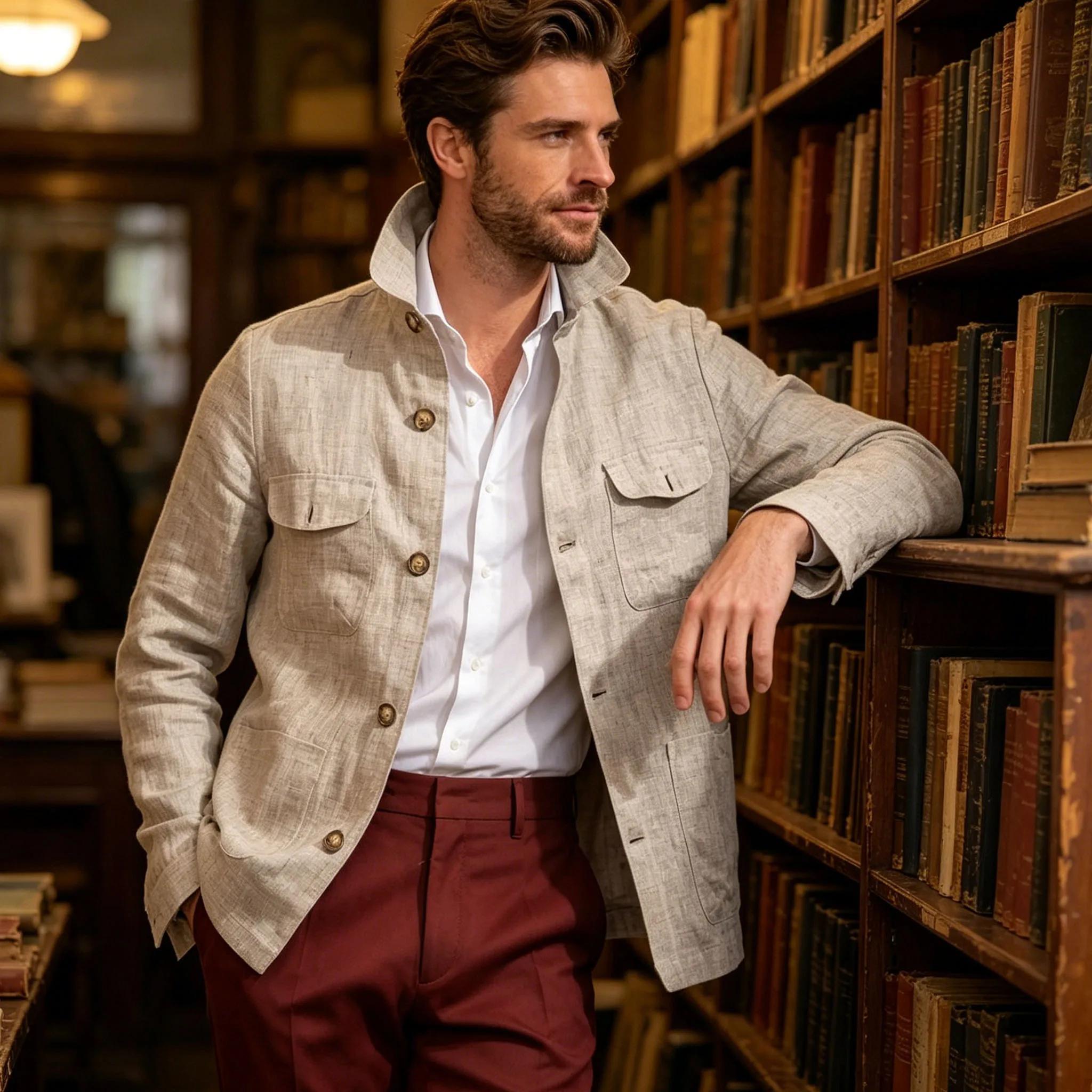Veste Safari en Lin pour Homme