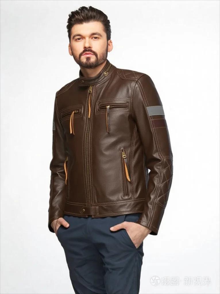 Veste d'automne en cuir marron foncé pour hommes