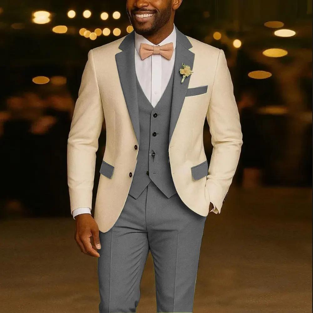 Costumes de costume pour hommes 3 pièces Blazer vert clair gilet pantalon Tuxedos de mariage