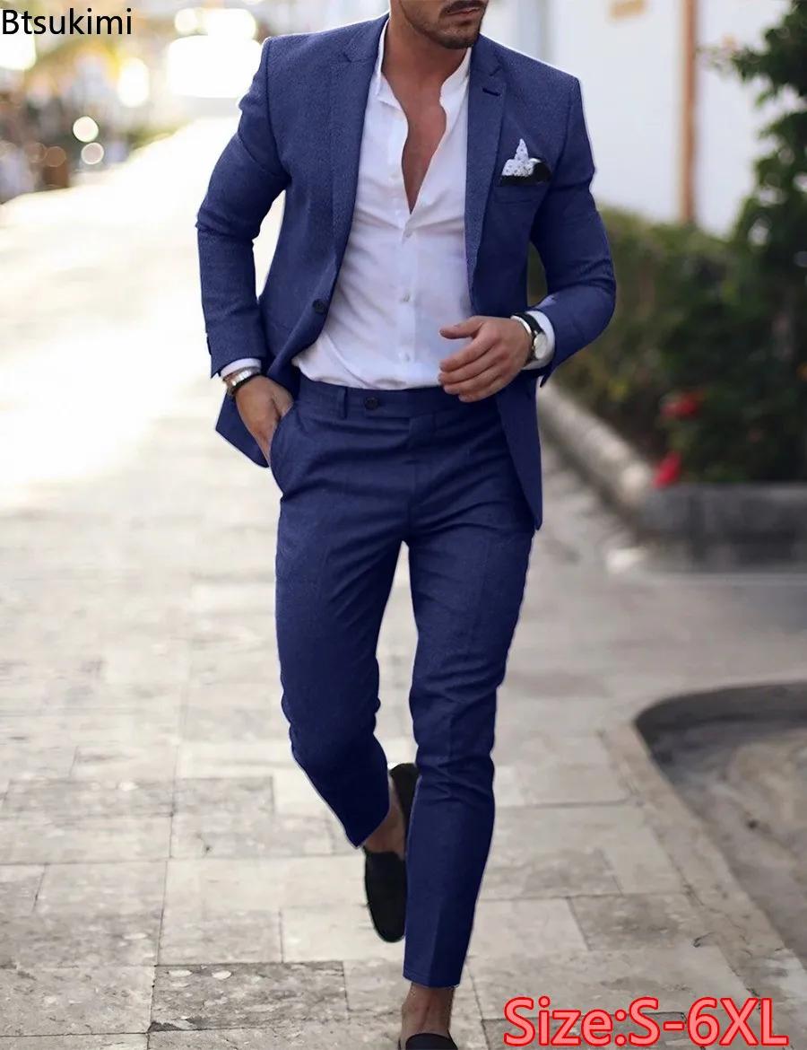 Ensembles de costumes pour hommes 2026 – Tenue de soirée élégante et formelle pour affaires – Smoking uni avec blazer à un bouton et pantalon – Robe de marié deux pièces