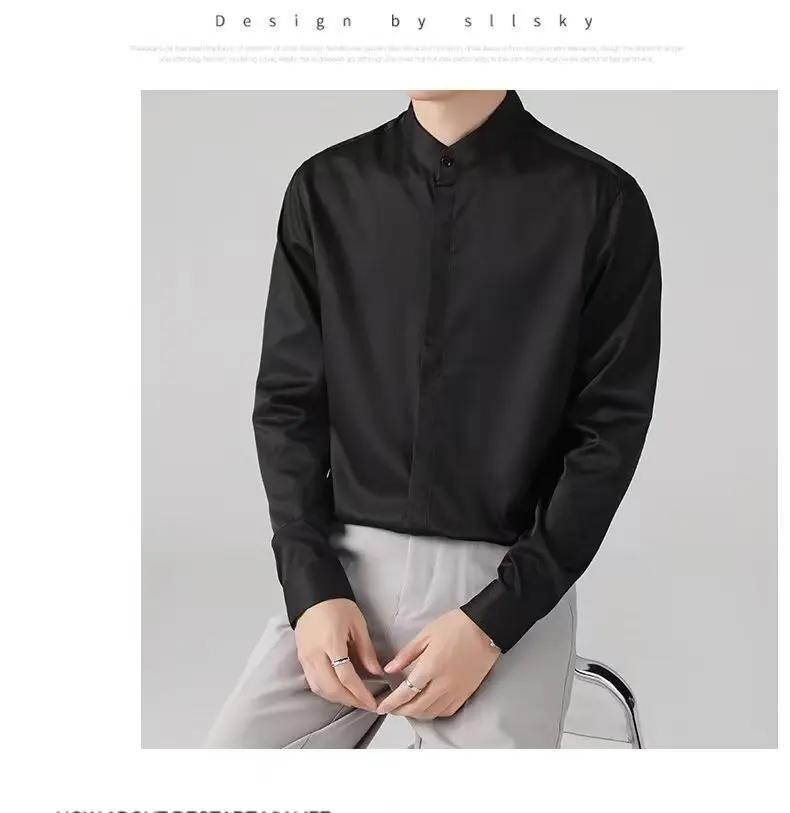 Chemise à manches longues pour homme à col mandarin