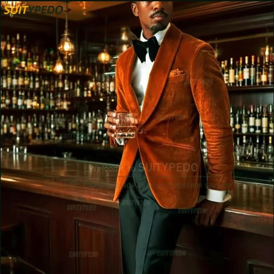 Blazer de costume en velours Vintage pour Hommes