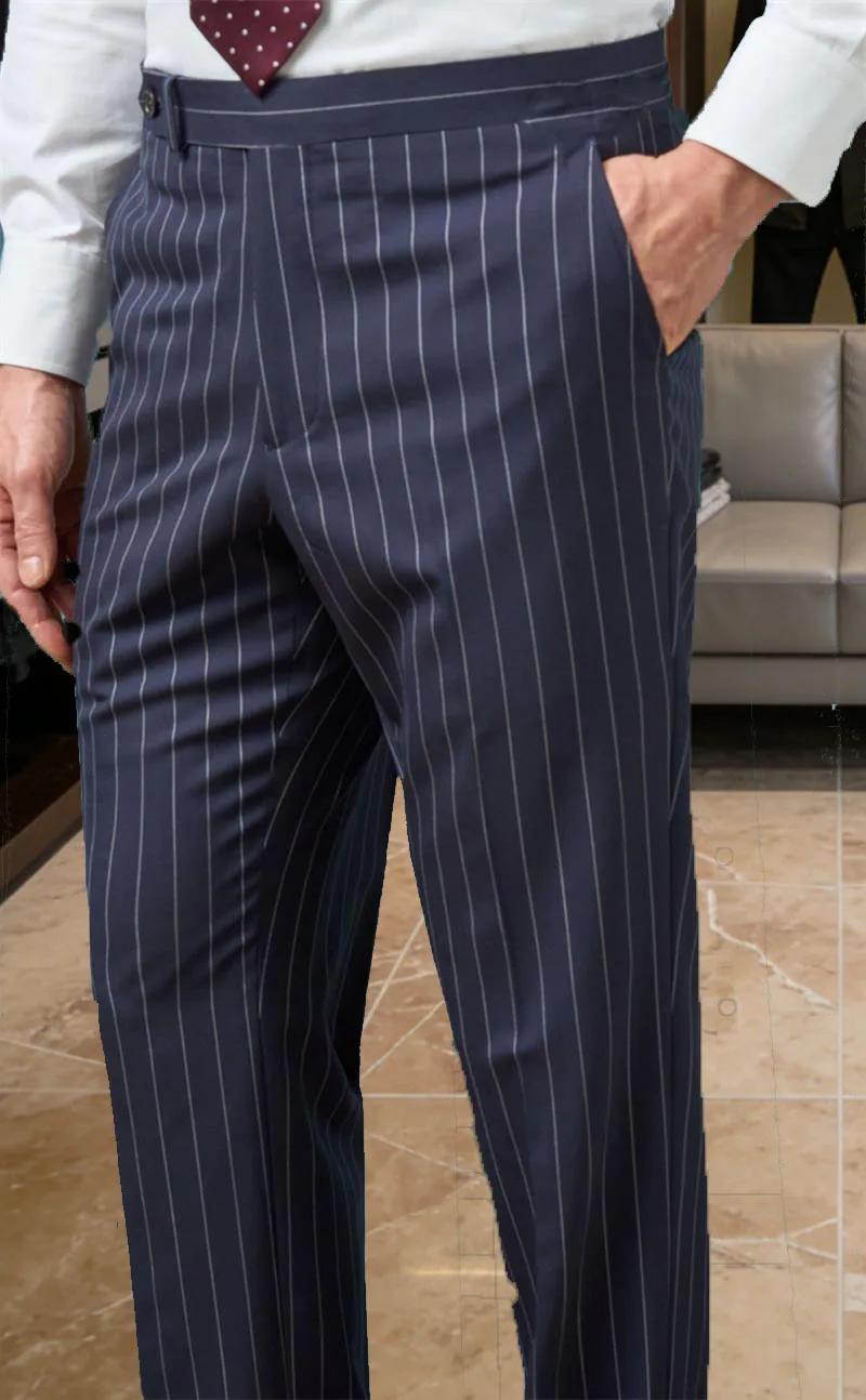 Nouveau pantalon de costume gris rayé pour homme