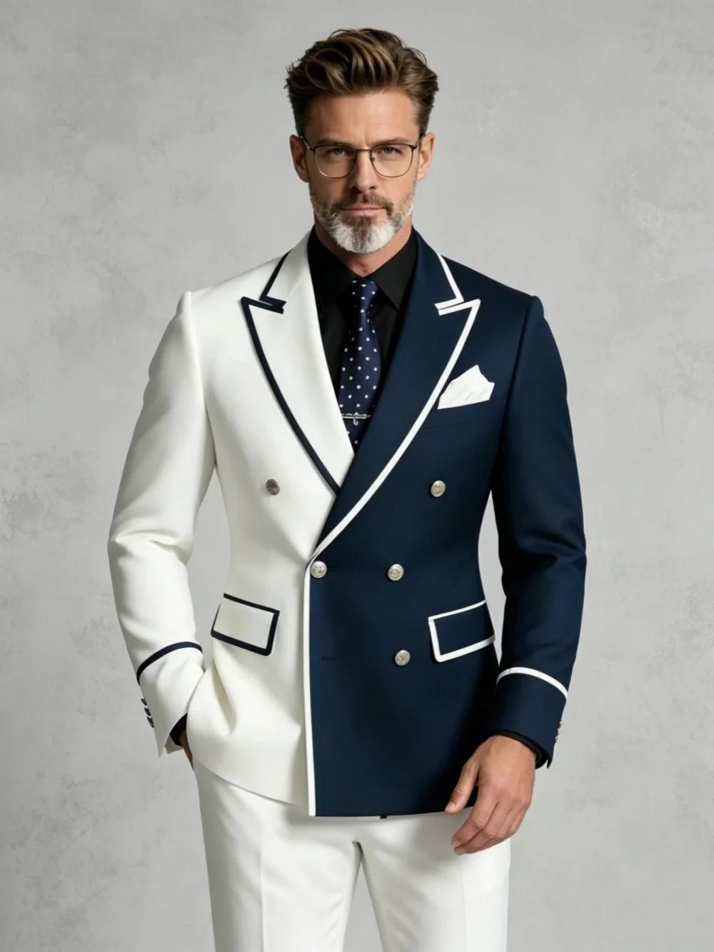 Costume homme blanc et bleu marine contrasté