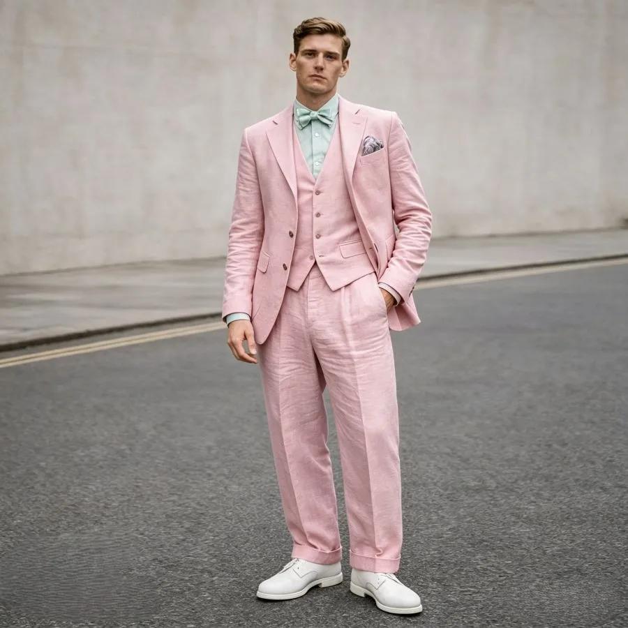 Costume homme en lin bleu ciel 3 pièces