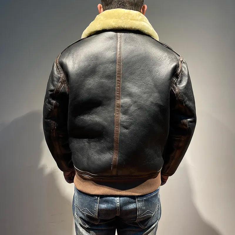 Veste d'hiver noire en peau de mouton pour homme