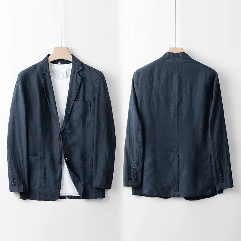 2025 été nouveaux hommes lin costume décontracté haut couleur unie léger respirant luxe coton chanvre