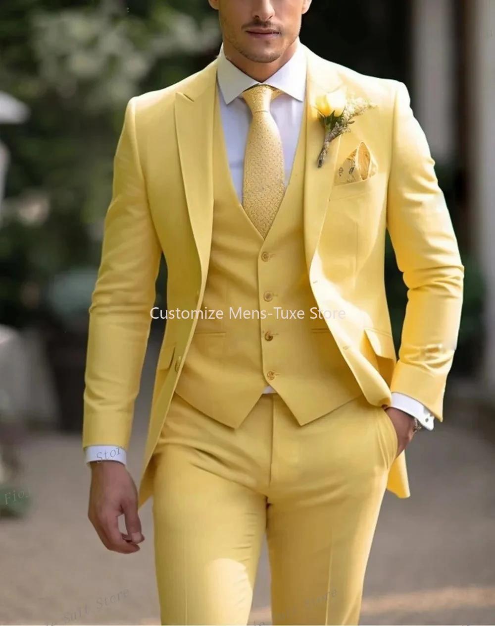 Nouveau costume Beige hommes d'affaires Tuxedos formel 3 pièces ensemble veste gilet pantalon simple boutonnage marié Groomsman bal de mariage