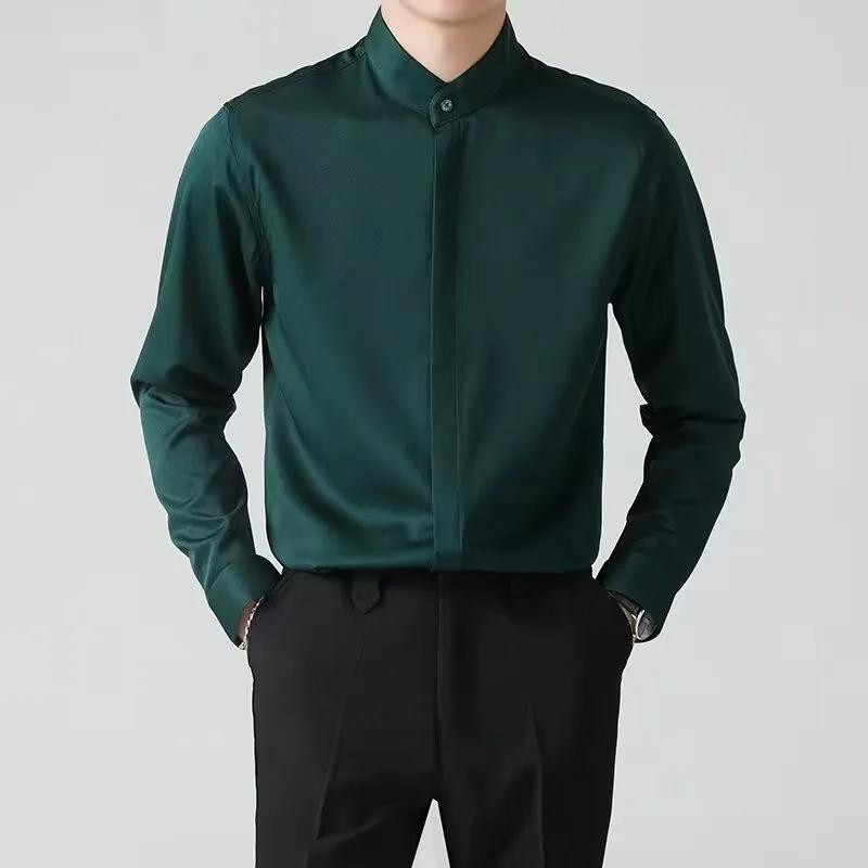 Chemise à manches longues pour homme à col mandarin