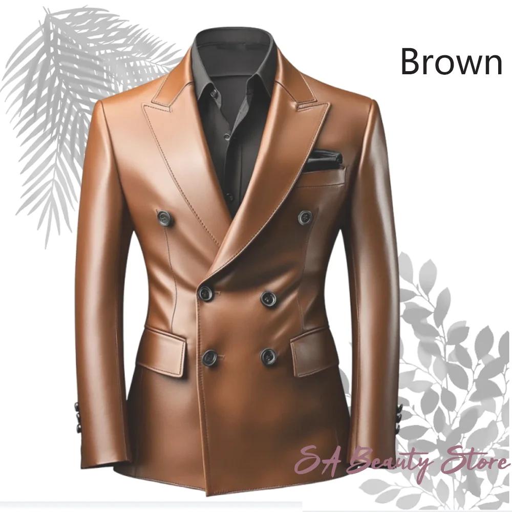 Veste de costume en cuir PU pour homme