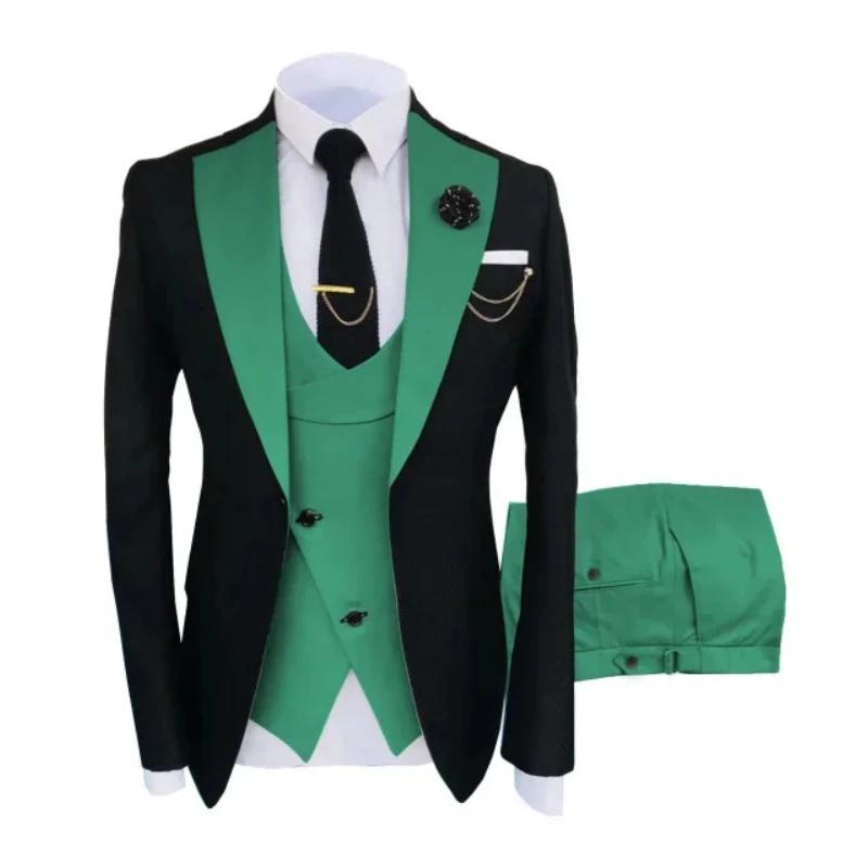 Costumes pour hommes 3 pièces sur mesure meilleur homme marié mariage smoking coupe ajustée Jacquard bicolore Blazer