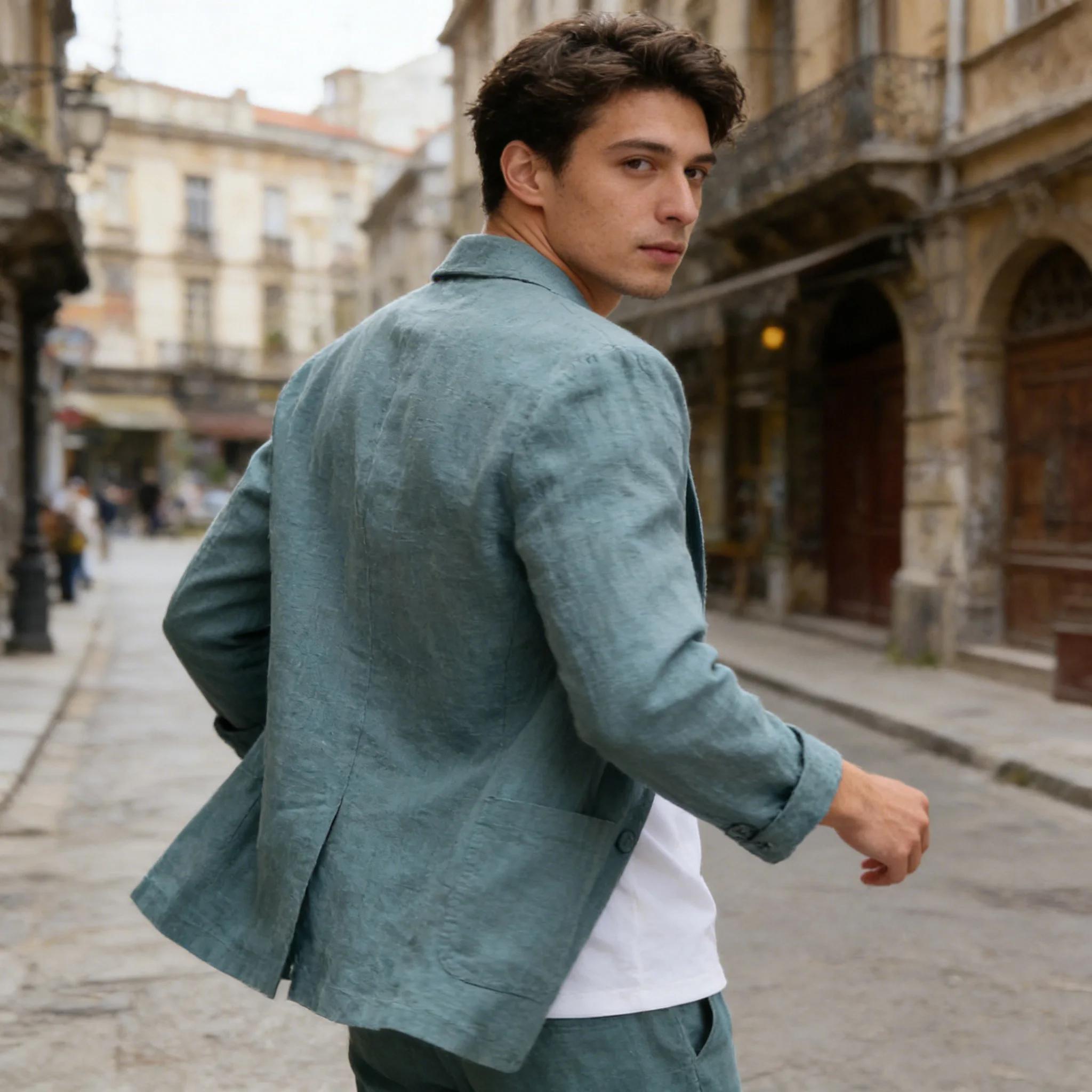Blazer en coton et lin pour homme