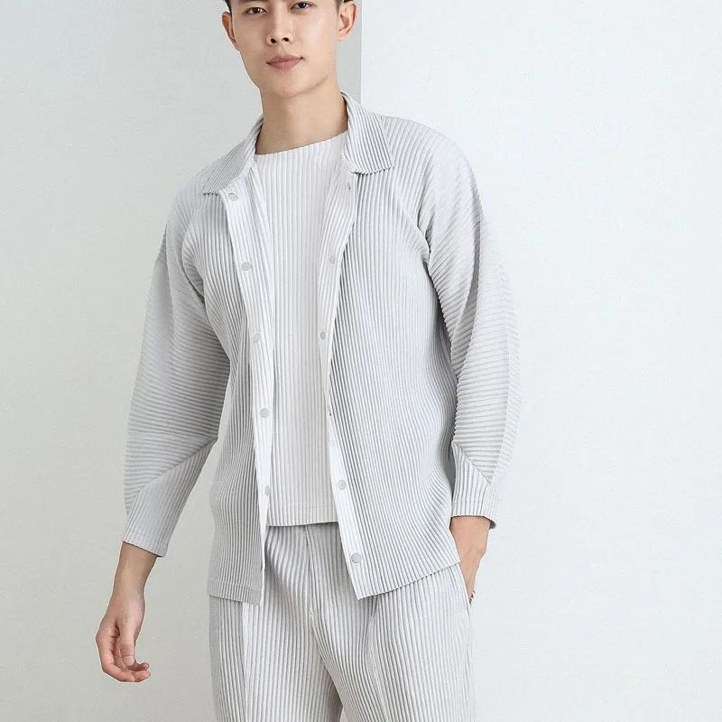 Miyake plissé Plisse chemise hommes 2026 printemps nouvelle veste à manches longues automne loisirs veste mode mince noir couleur unie hauts