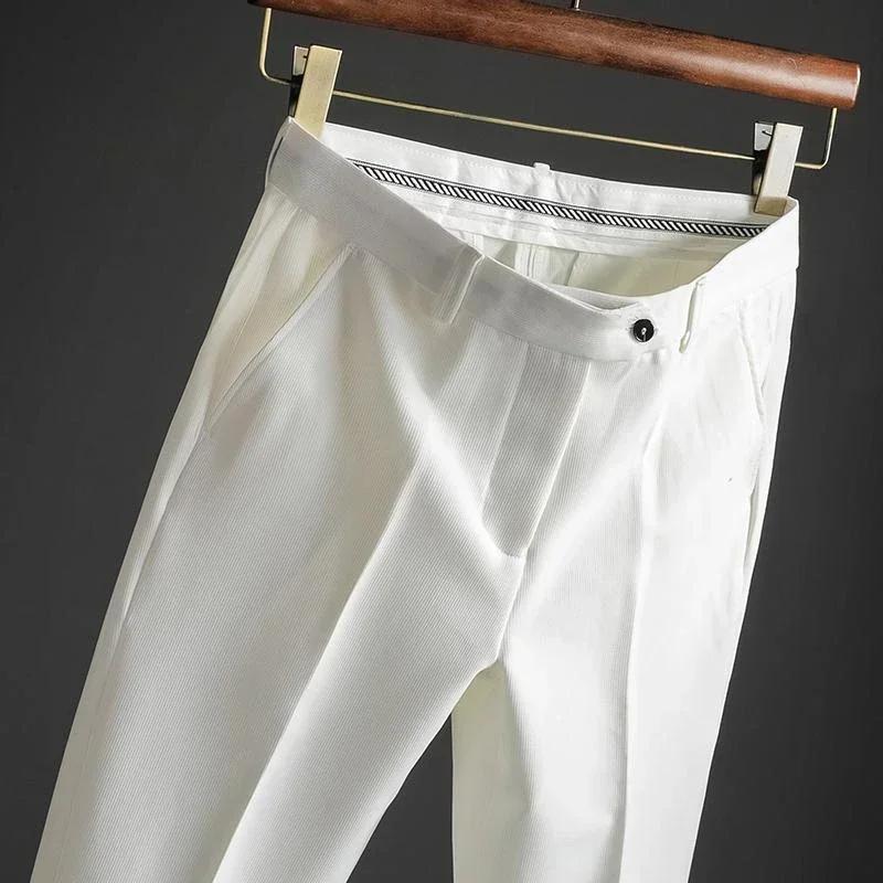 Pantalon de Costume Cropped Slim Fit Blanc pour Homme – Collection Été – Luxe et Qualité Supérieure – Élégant et Formel JJ1457