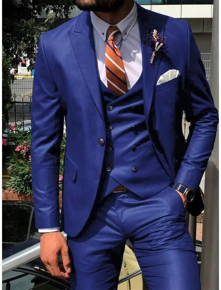 Bleu foncé 3 pièces mince hommes mode Costume Cutsom marié Mariage smoking bal