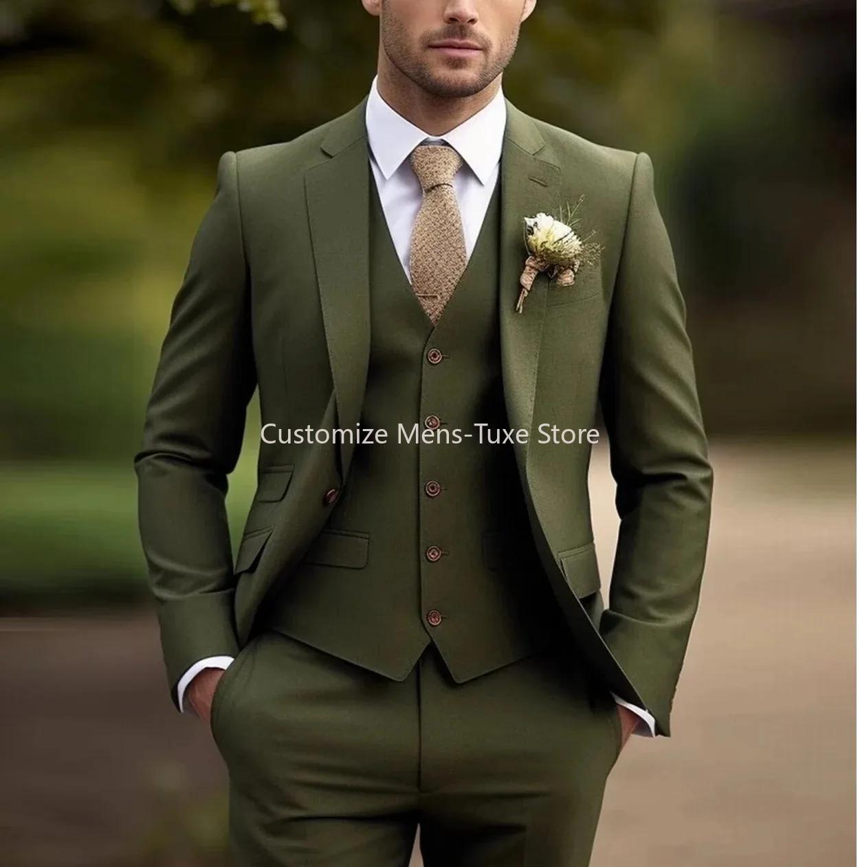 Nouveau costume Beige hommes d'affaires Tuxedos formel 3 pièces ensemble veste gilet pantalon simple boutonnage marié Groomsman bal de mariage