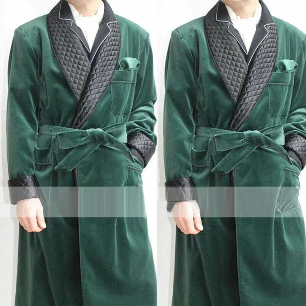 Veste Longue en Velours Noir/Bordeaux pour Homme