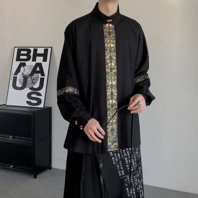 Chemise noire de Style chinois pour hommes