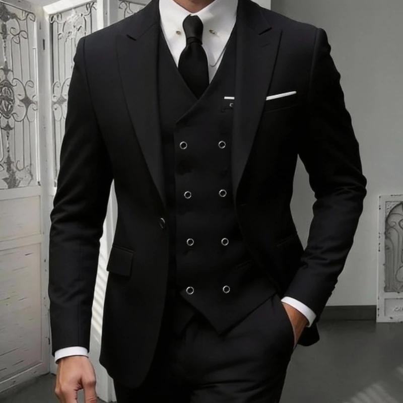 Ensemble de costume classique 3 pièces pour homme - Blazer ajusté à revers crantés avec gilet et pantalon
