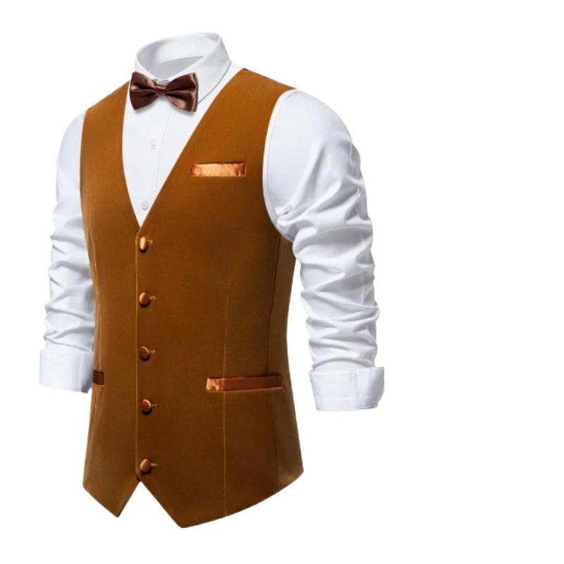 Gilet de costume en velours plat de style britannique haut de gamme bleu royal pour hommes